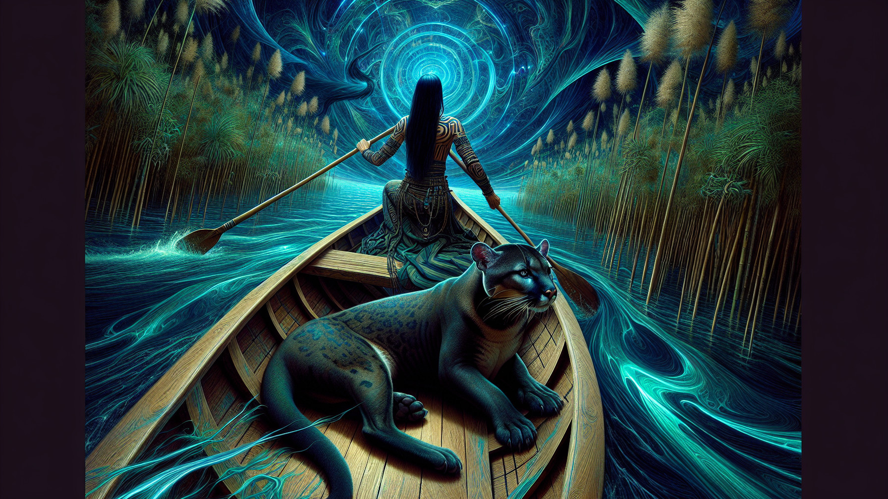 Surreal Landscape with Canoe and Black Panther