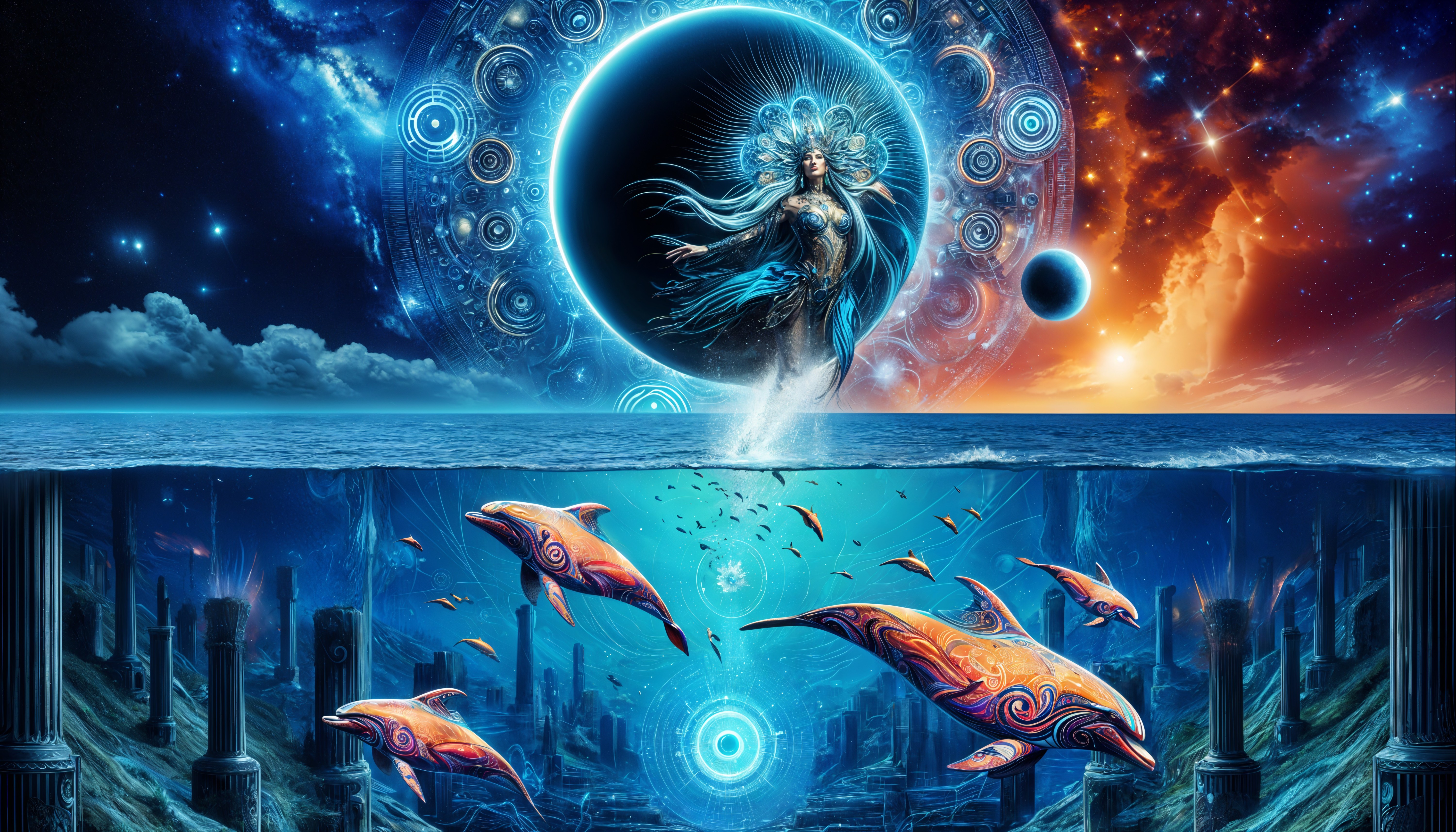 Celestial and Underwater Realms in Vibrant Harmony