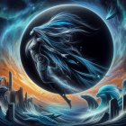 Celestial Figure Against Vibrant Cosmic Backdrop