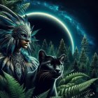 Nocturnal Scene with Humanoid Figure and Panther