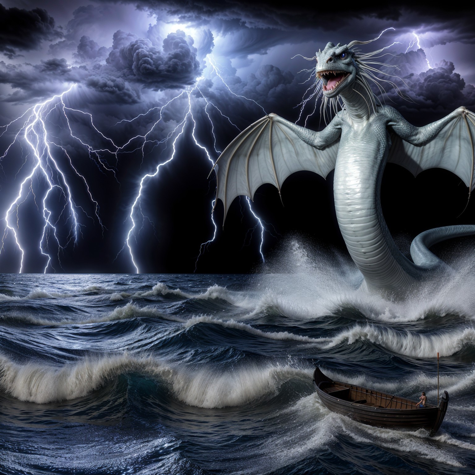 Colossal Dragon Emerges from Stormy Ocean Waves