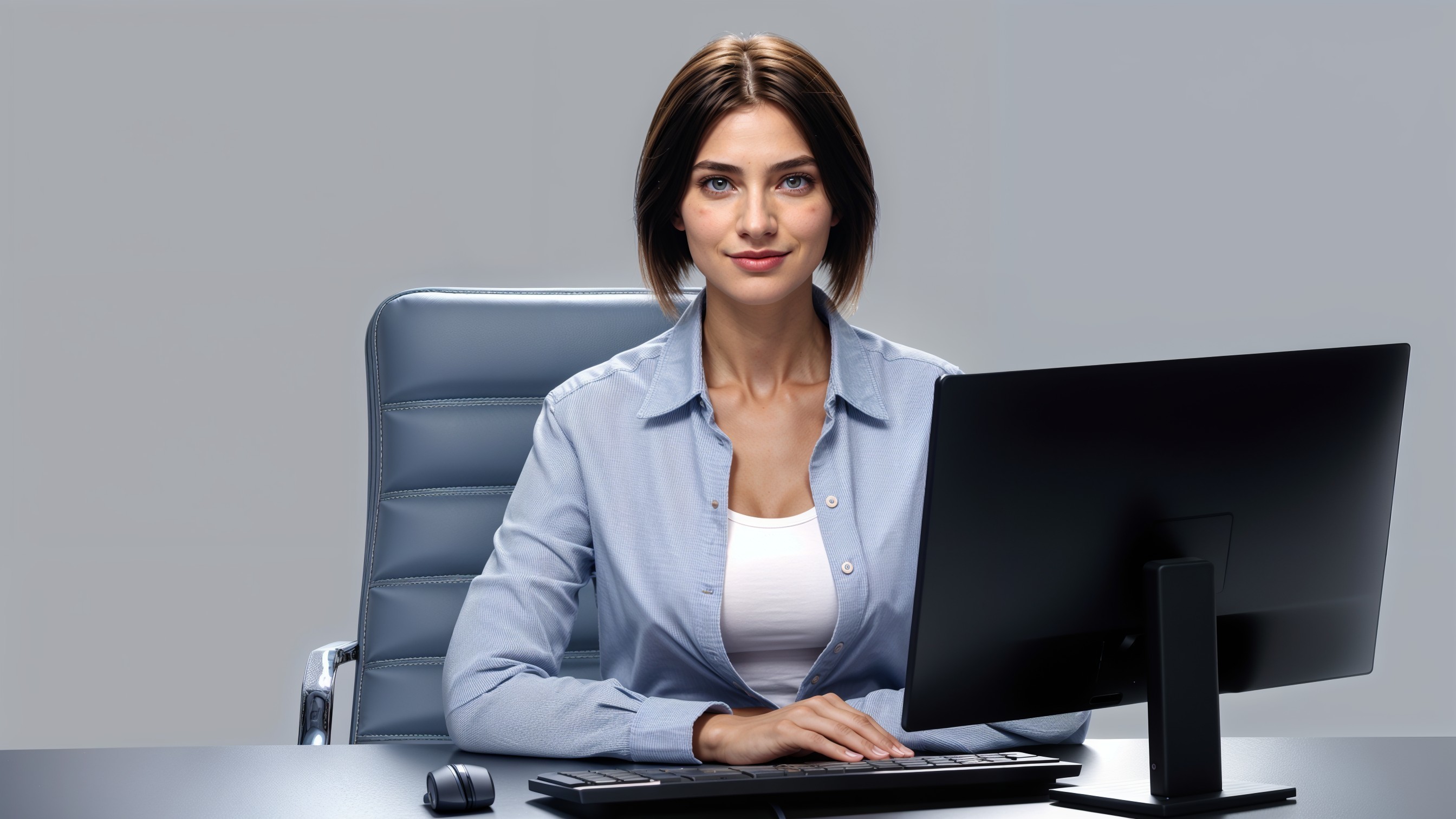 Professional woman at a modern desk with computer