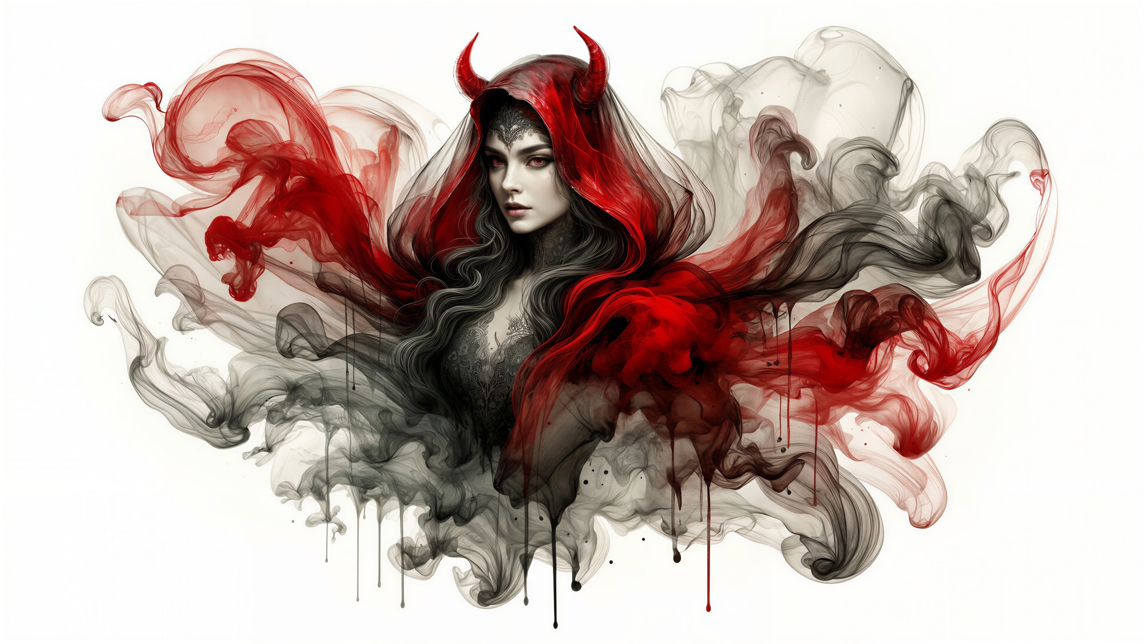 Ethereal Figure in Red and Black Smoke Artwork