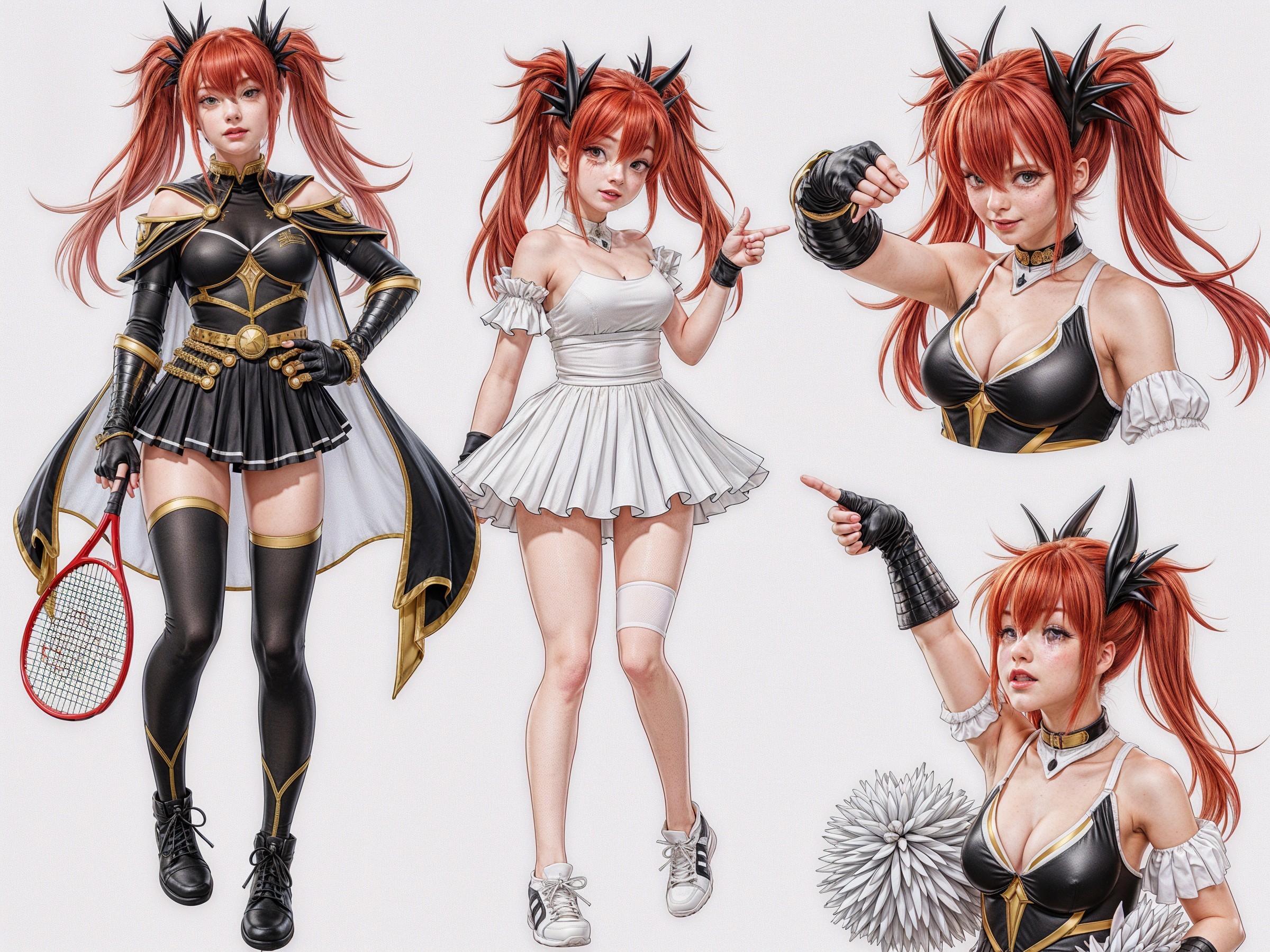Character Design of Stylized Anime Girl in Four Poses