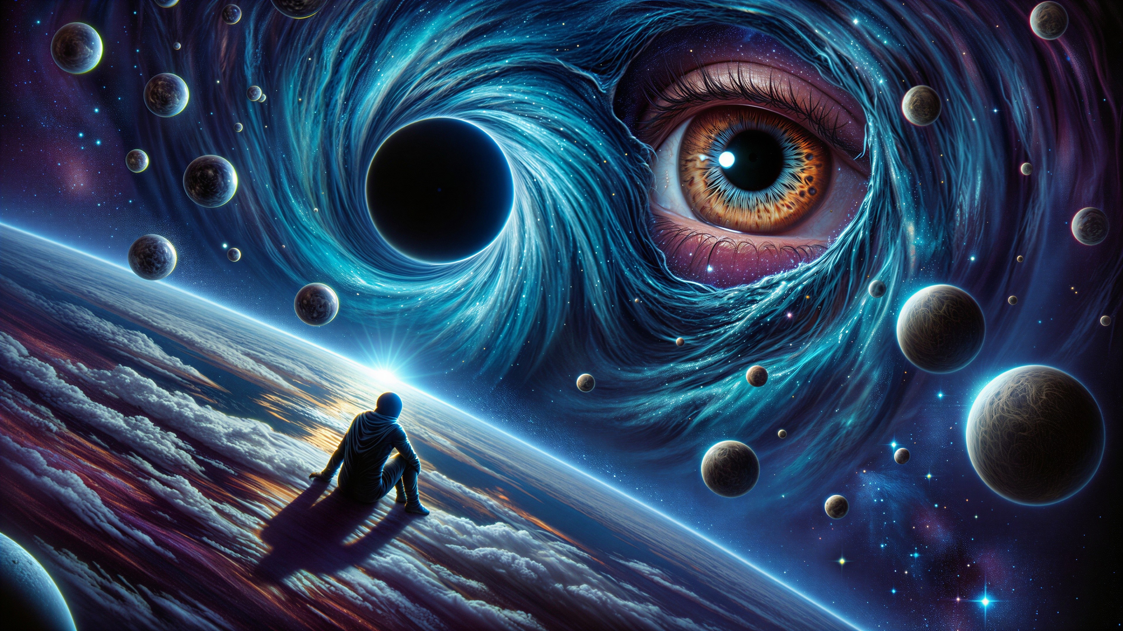 Surreal Cosmic Scene with Galaxies and Black Hole