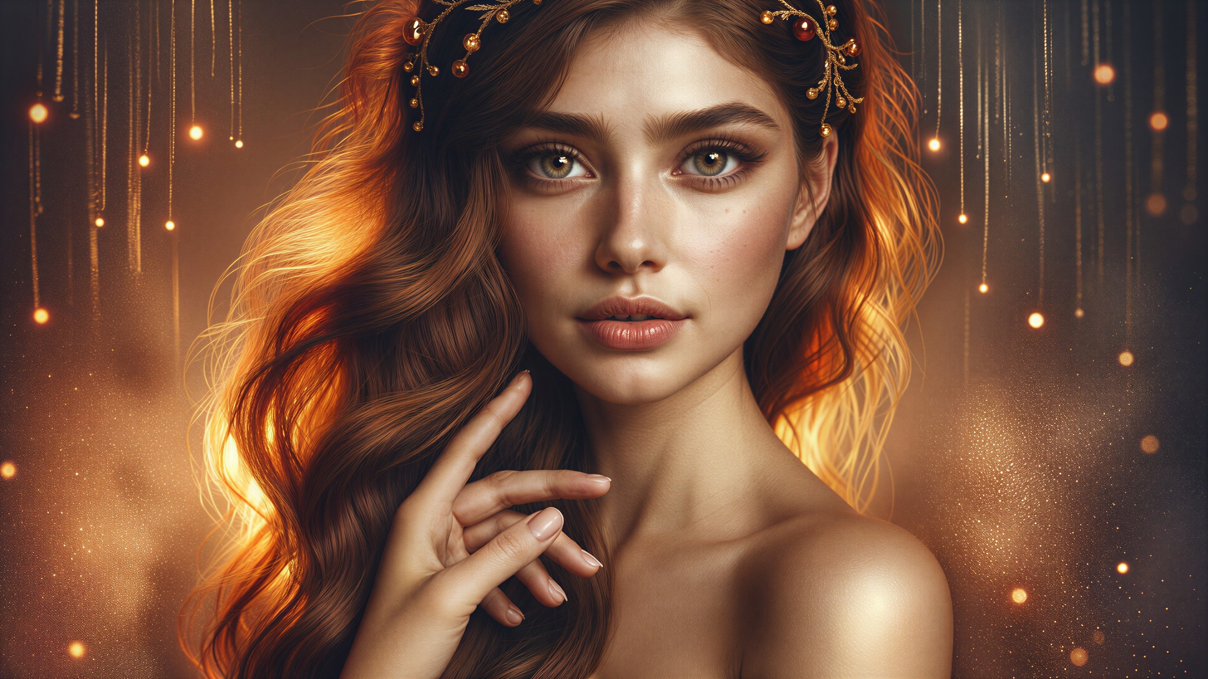 Portrait of a Young Woman with Wavy Hair and Glow