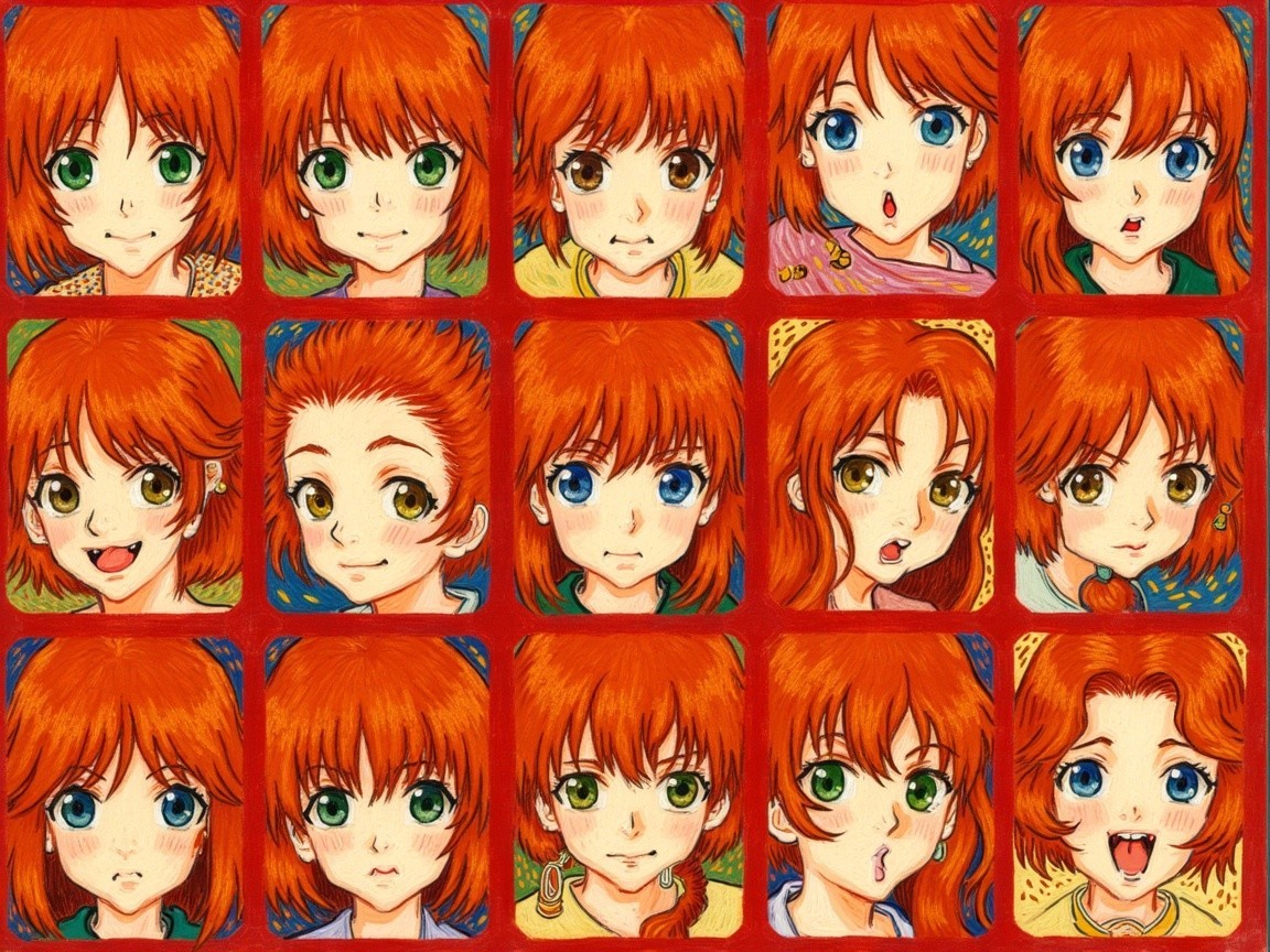 Vibrant Collage of Girl with Orange Hair and Emotions