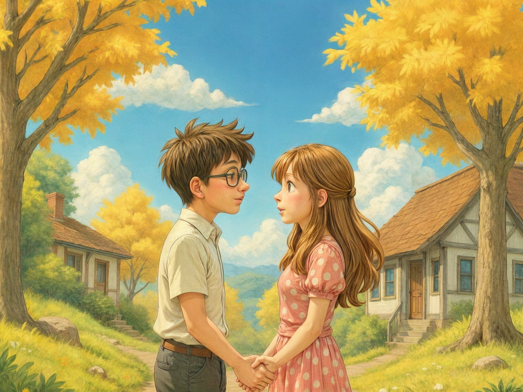 Young couple in autumn setting with vibrant trees