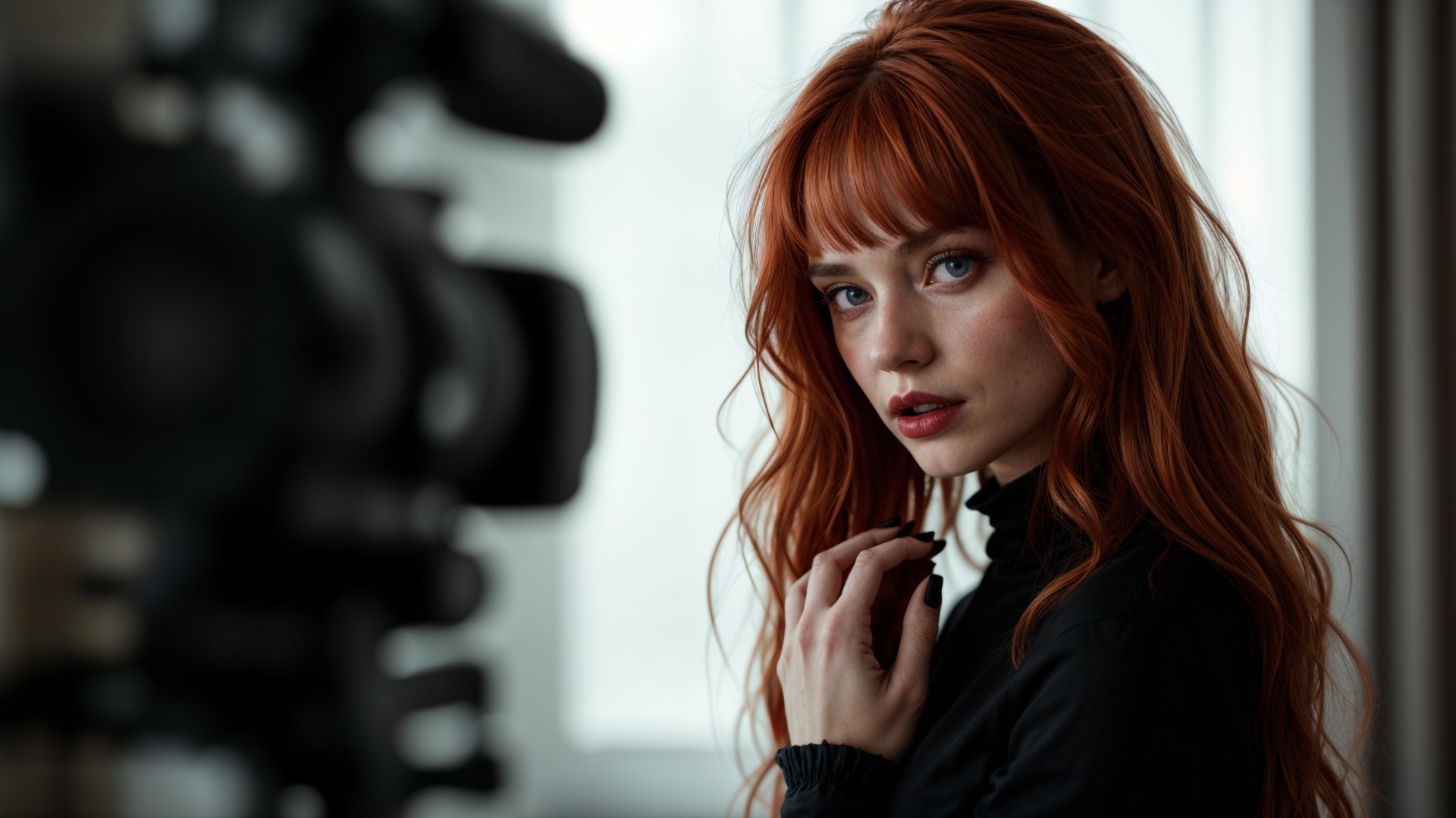 Portrait of a woman with red hair and soft lighting