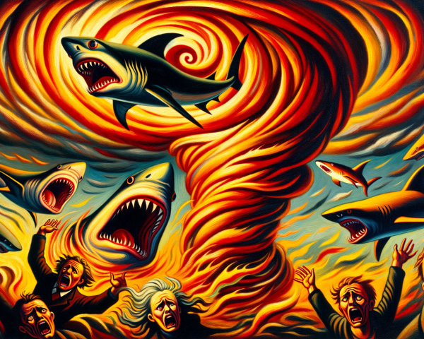 Chaotic Scene of Flames and Sharks in a Vortex