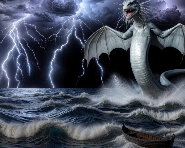 Colossal Dragon Emerges from Stormy Ocean Waves