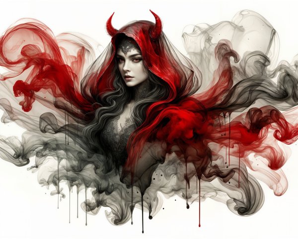 Ethereal Figure in Red and Black Smoke Artwork