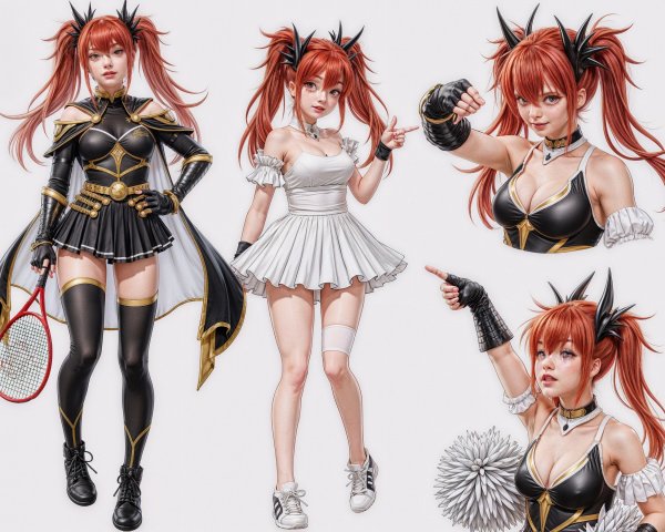 Character Design of Stylized Anime Girl in Four Poses