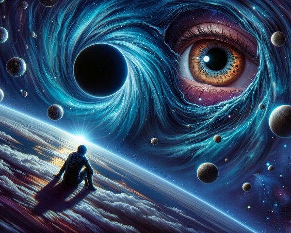 Surreal Cosmic Scene with Galaxies and Black Hole