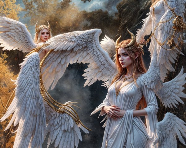Winged Figures in a Mystical Moonlit Landscape