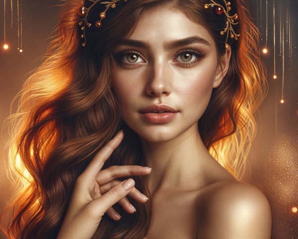 Portrait of a Young Woman with Wavy Hair and Glow