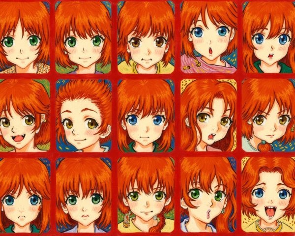 Vibrant Collage of Girl with Orange Hair and Emotions