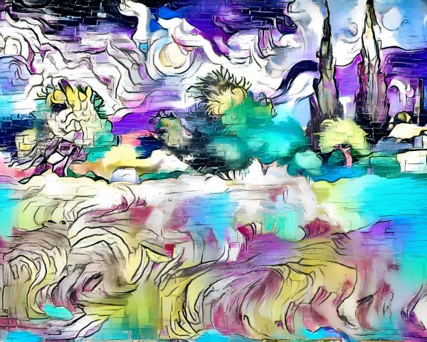Vibrant Abstract Landscape with Swirling Clouds