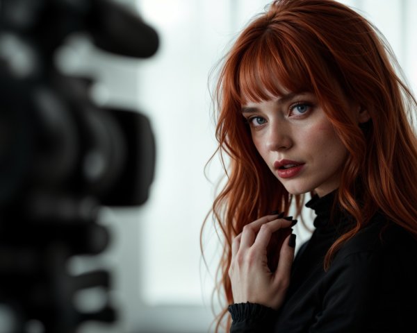 Portrait of a woman with red hair and soft lighting