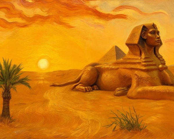Majestic Sphinx in Desert Landscape at Sunset