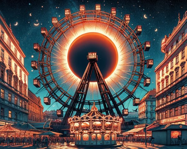 Ferris Wheel and Carousel in Dreamlike Night Scene