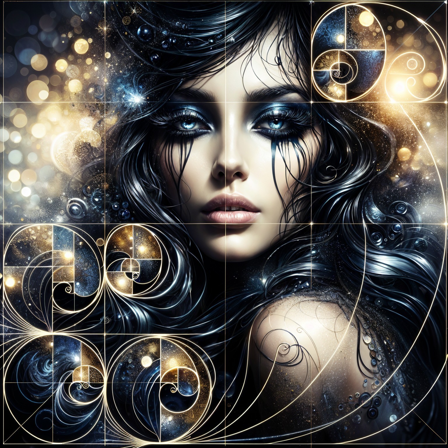 Captivating Female Portrait with Cosmic Elements