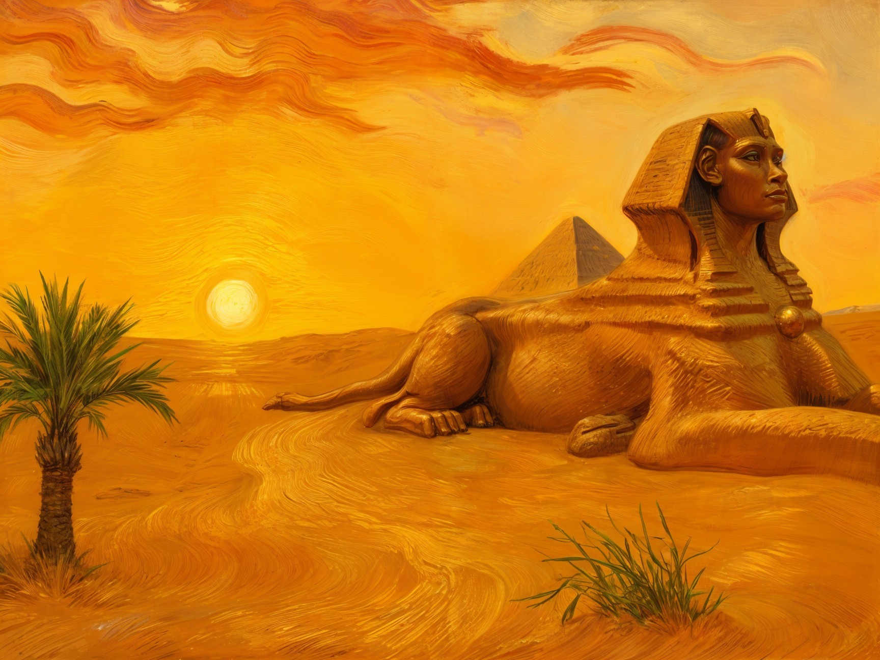 Majestic Sphinx in Desert Landscape at Sunset