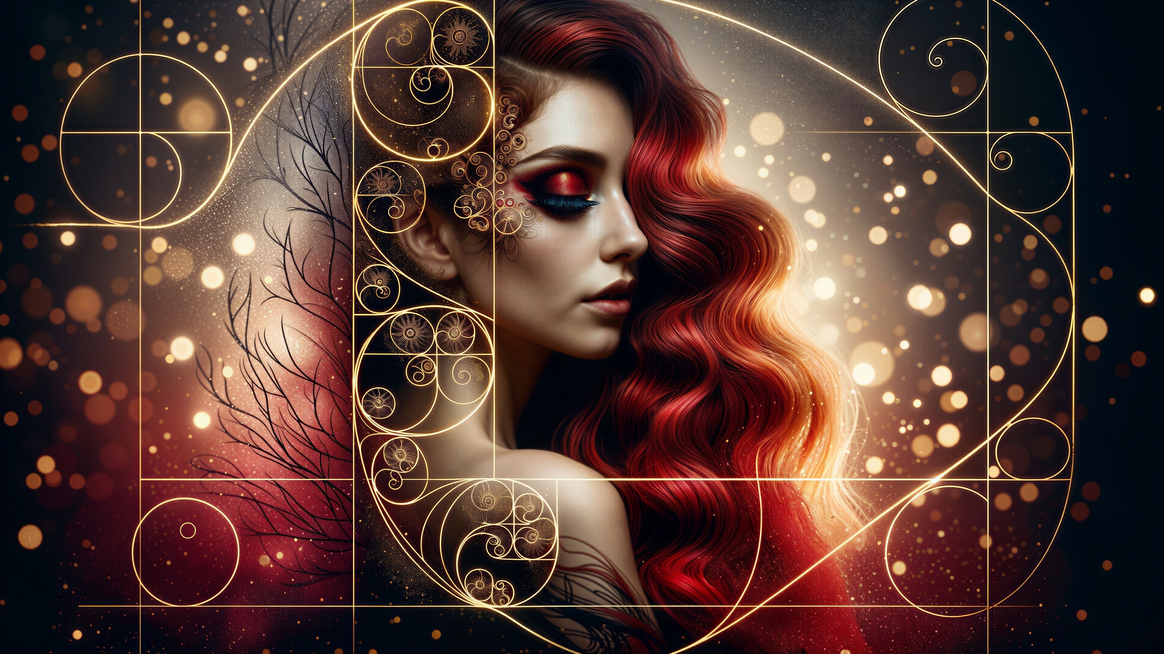 Serene Portrait of a Woman with Red Hair and Makeup