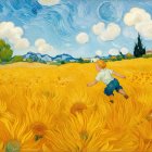 Man in Suit Against Starry Night Background
