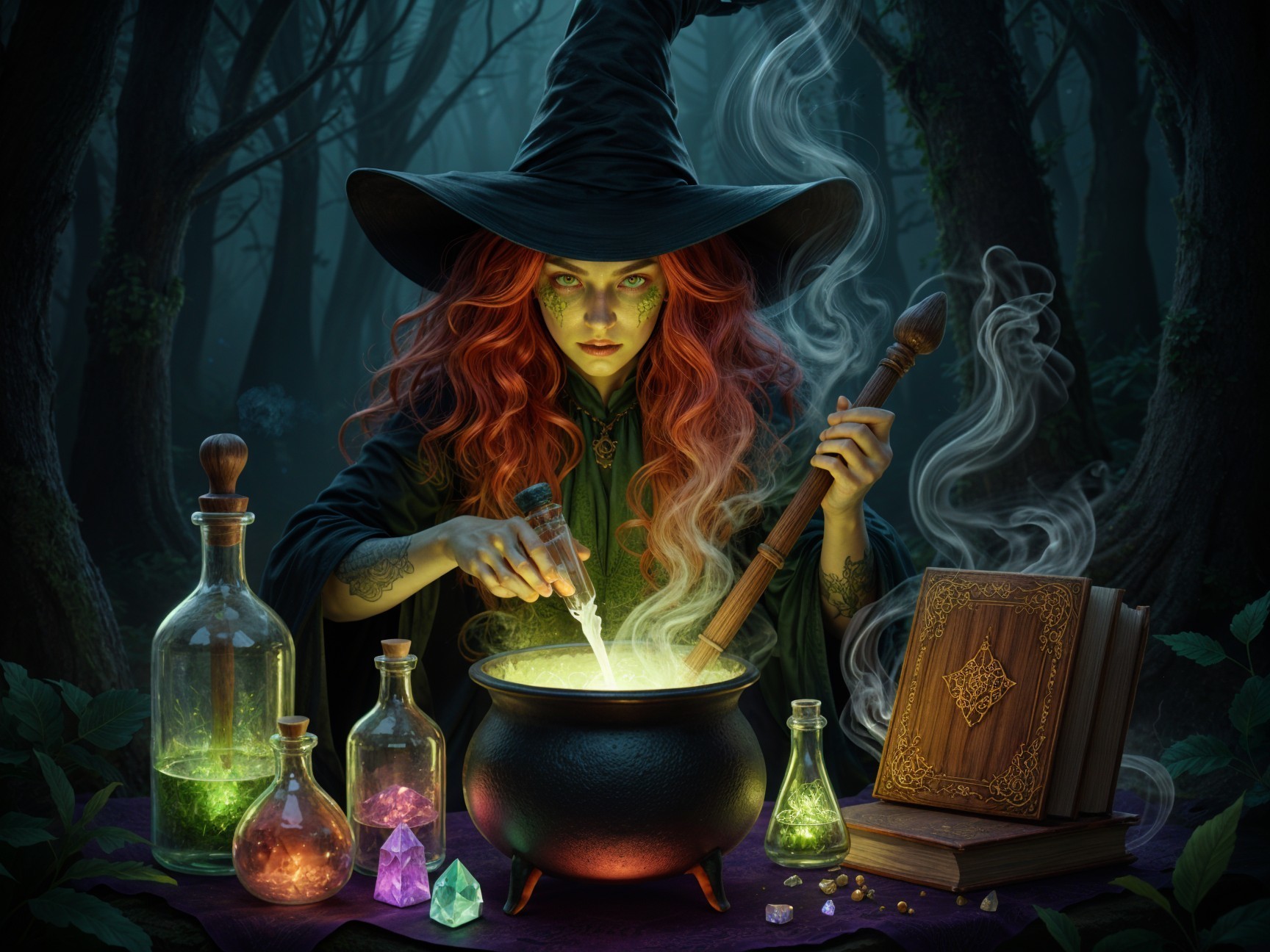 Enchanting Witch in a Dark Forest