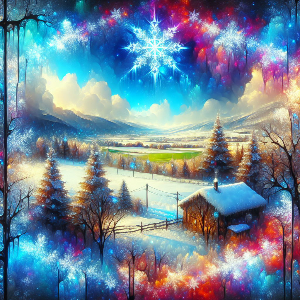 Serene Winter Landscape with Cozy Cottage and Snow
