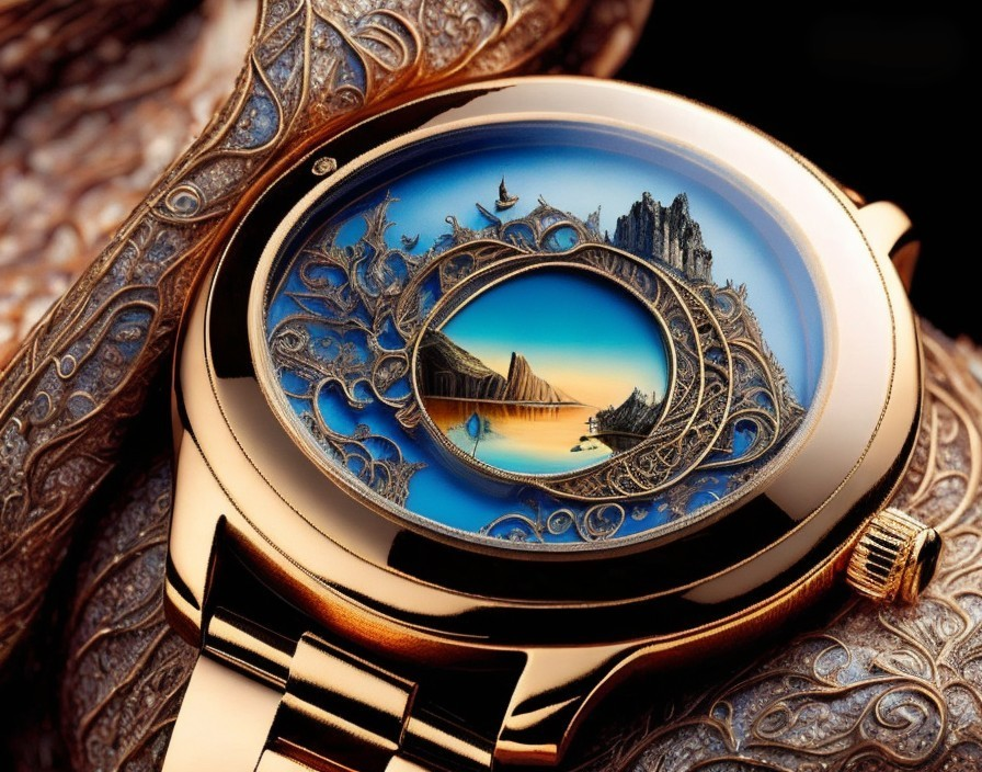 Luxurious Wristwatch with Intricate Landscape Design