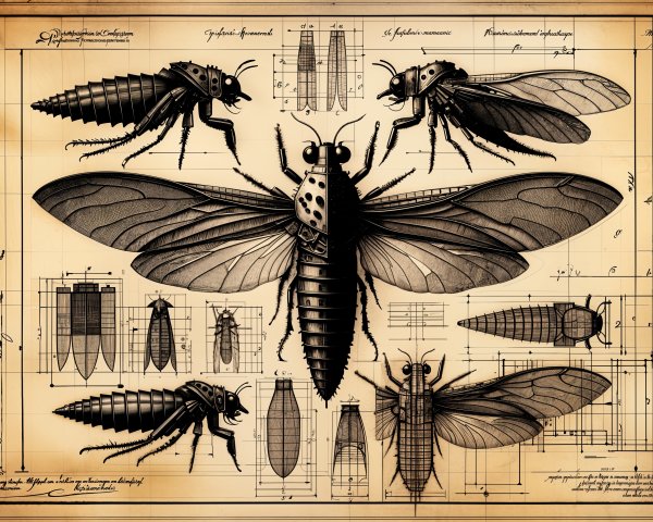 Blueprint Illustration of Cicada Anatomy and Features