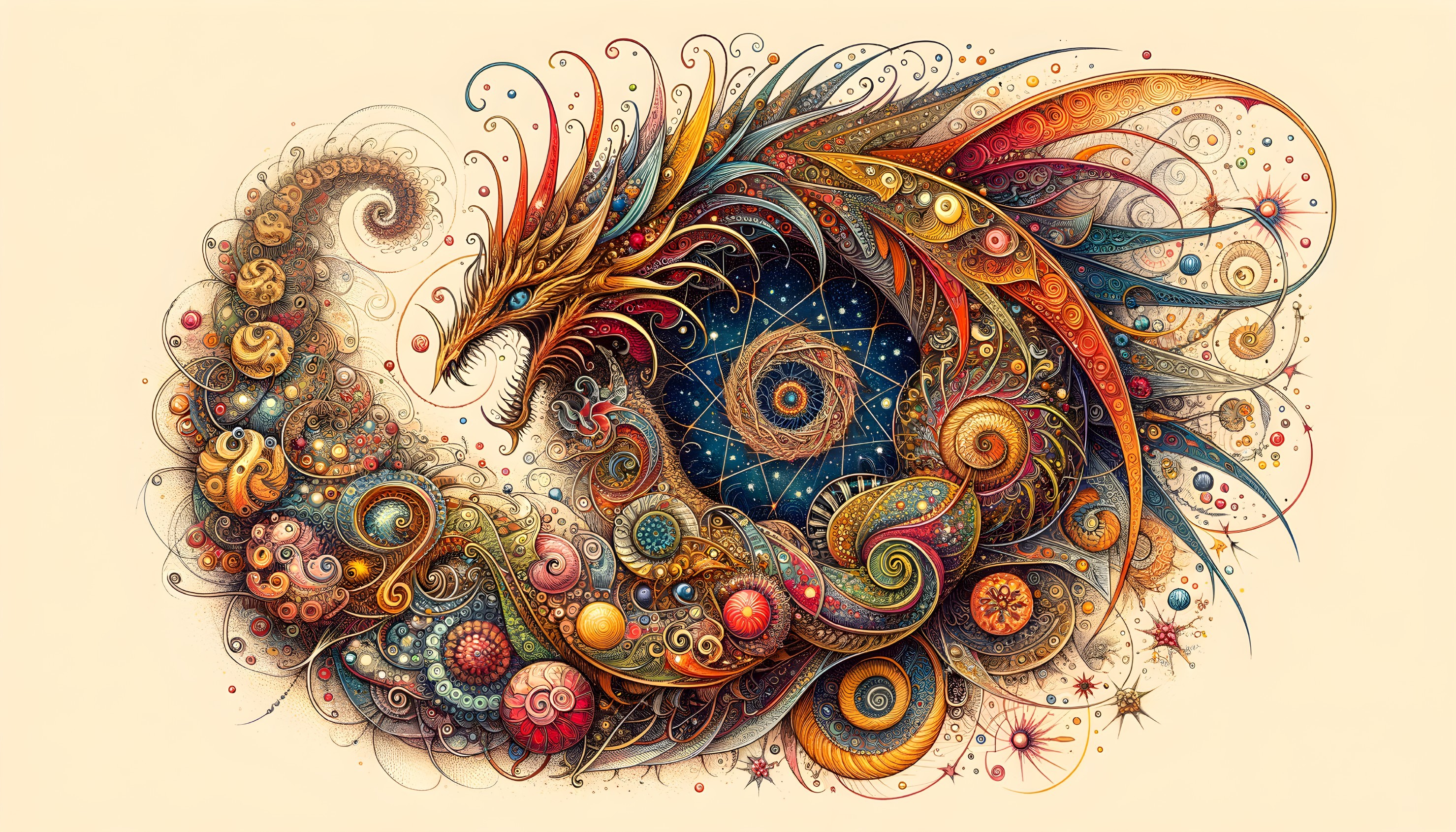 Colorful Abstract Illustration of a Dragon-Like Creature