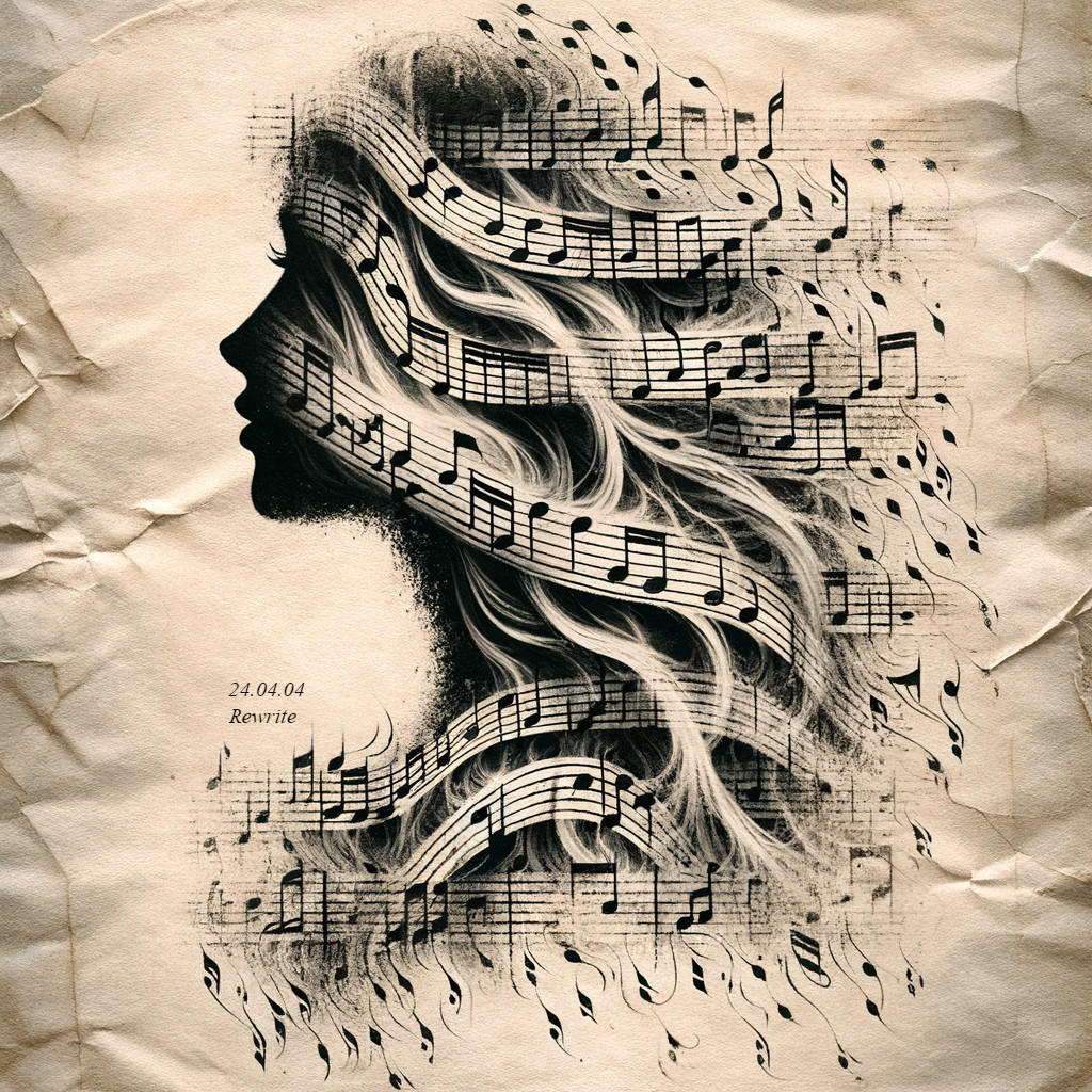 Silhouette of a Woman with Musical Notes and Texture
