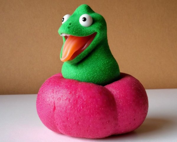 Whimsical Green Frog Figurine on Pink Base