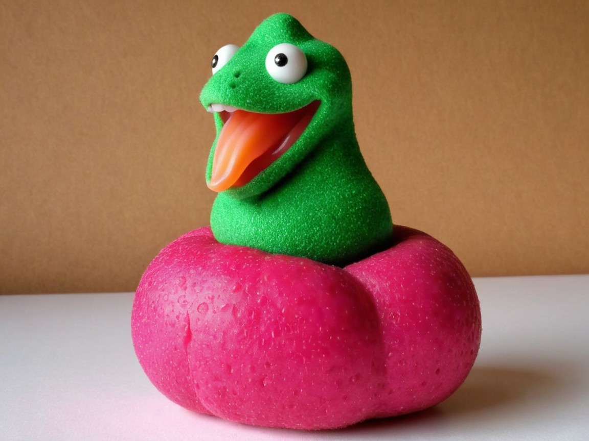 Whimsical Green Frog Figurine on Pink Base