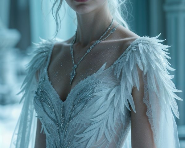 Portrait of a Woman in Ethereal Feather Gown