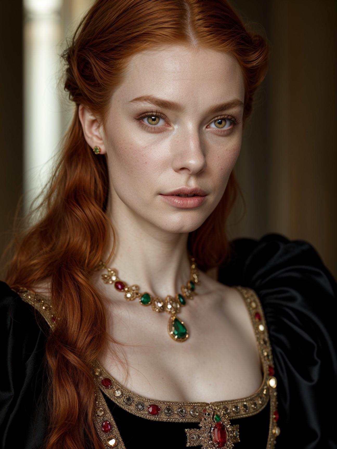 Portrait of a Young Woman in Elegant Black Gown