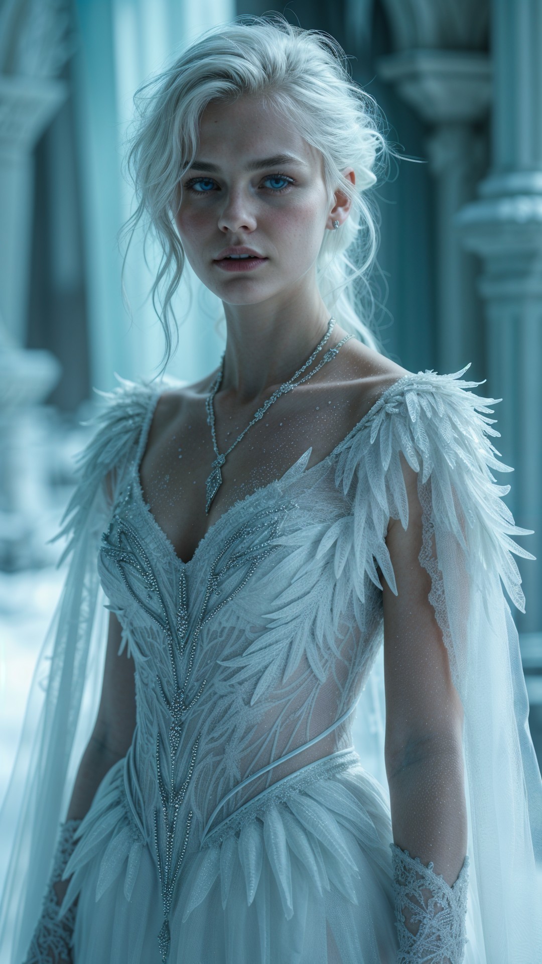 Portrait of a Woman in Ethereal Feather Gown