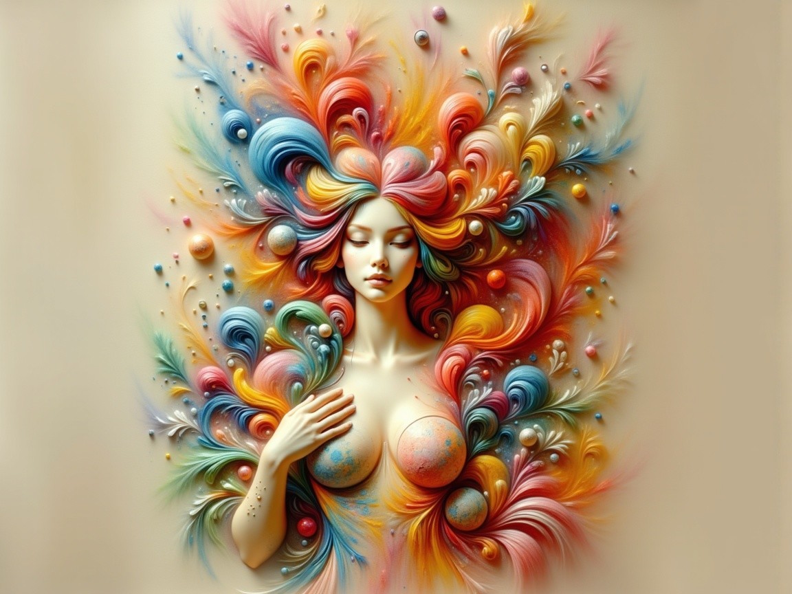 Abstract Artwork of a Woman with Colorful Patterns