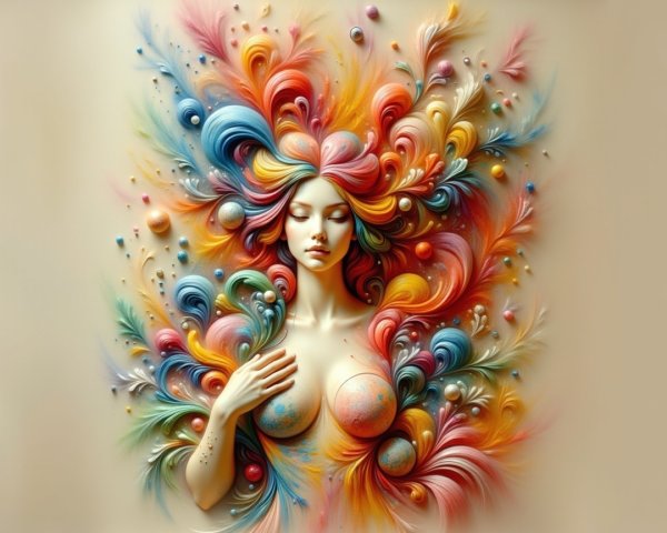 Abstract Artwork of a Woman with Colorful Patterns