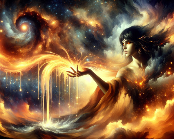 Mystical Cosmic Scene with Vibrant Colors and Light