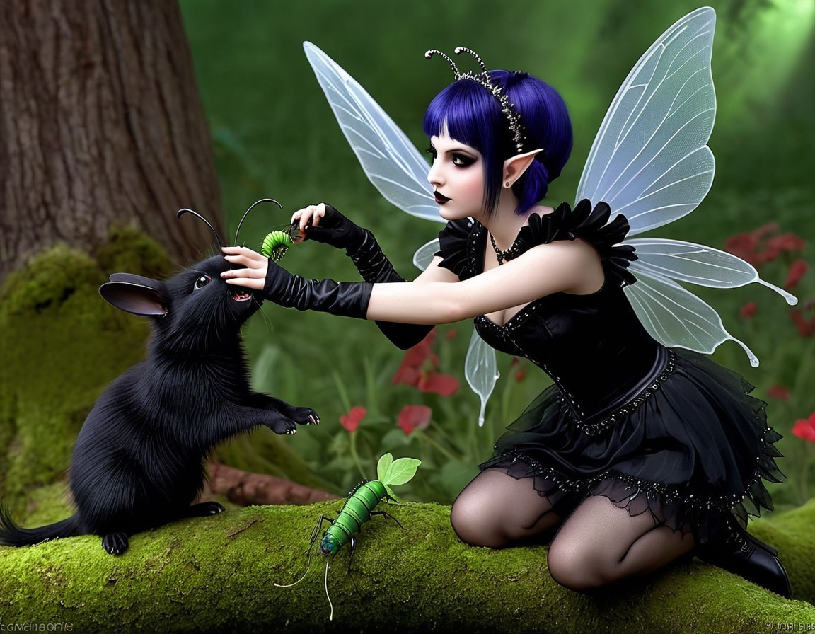 Whimsical Forest Scene with Fairy and Furry Creature