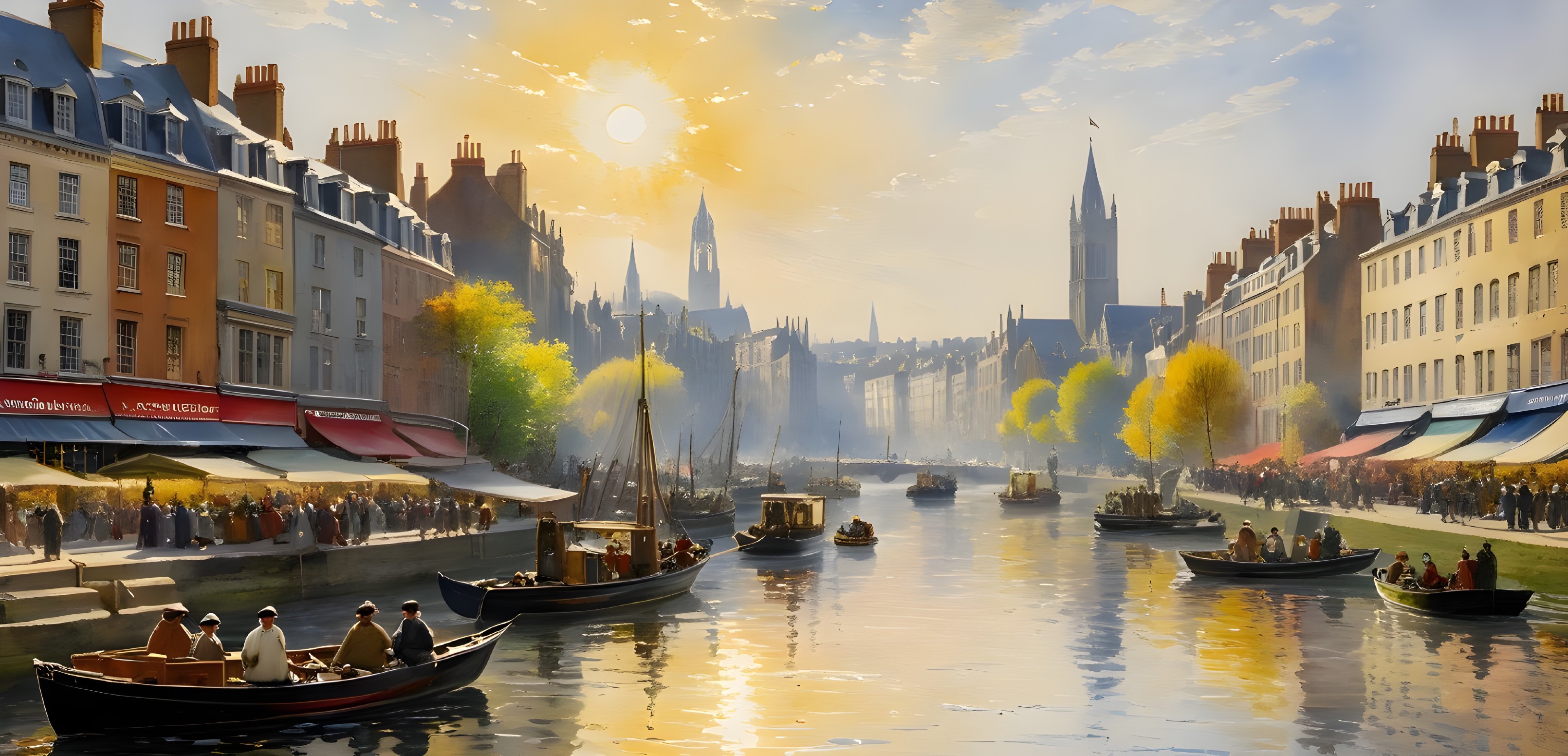 Picturesque Riverside Town with Charming Buildings