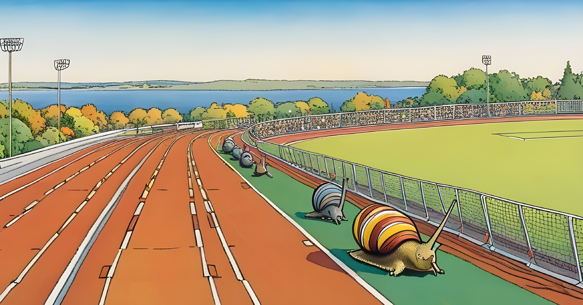 Whimsical Snail Race on Colorful Track with Spectators