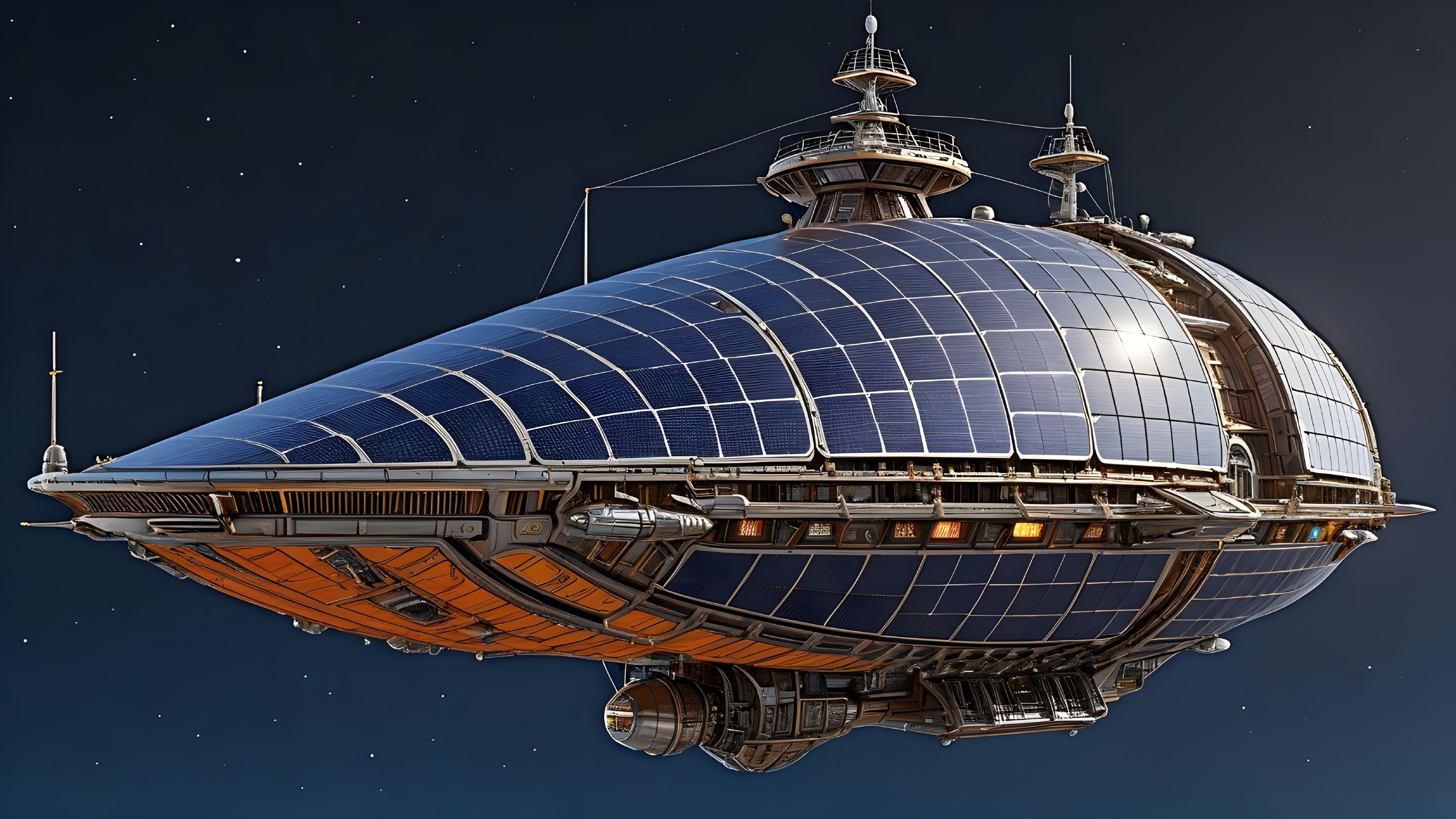 Futuristic Spaceship Design with Solar Panels in Space