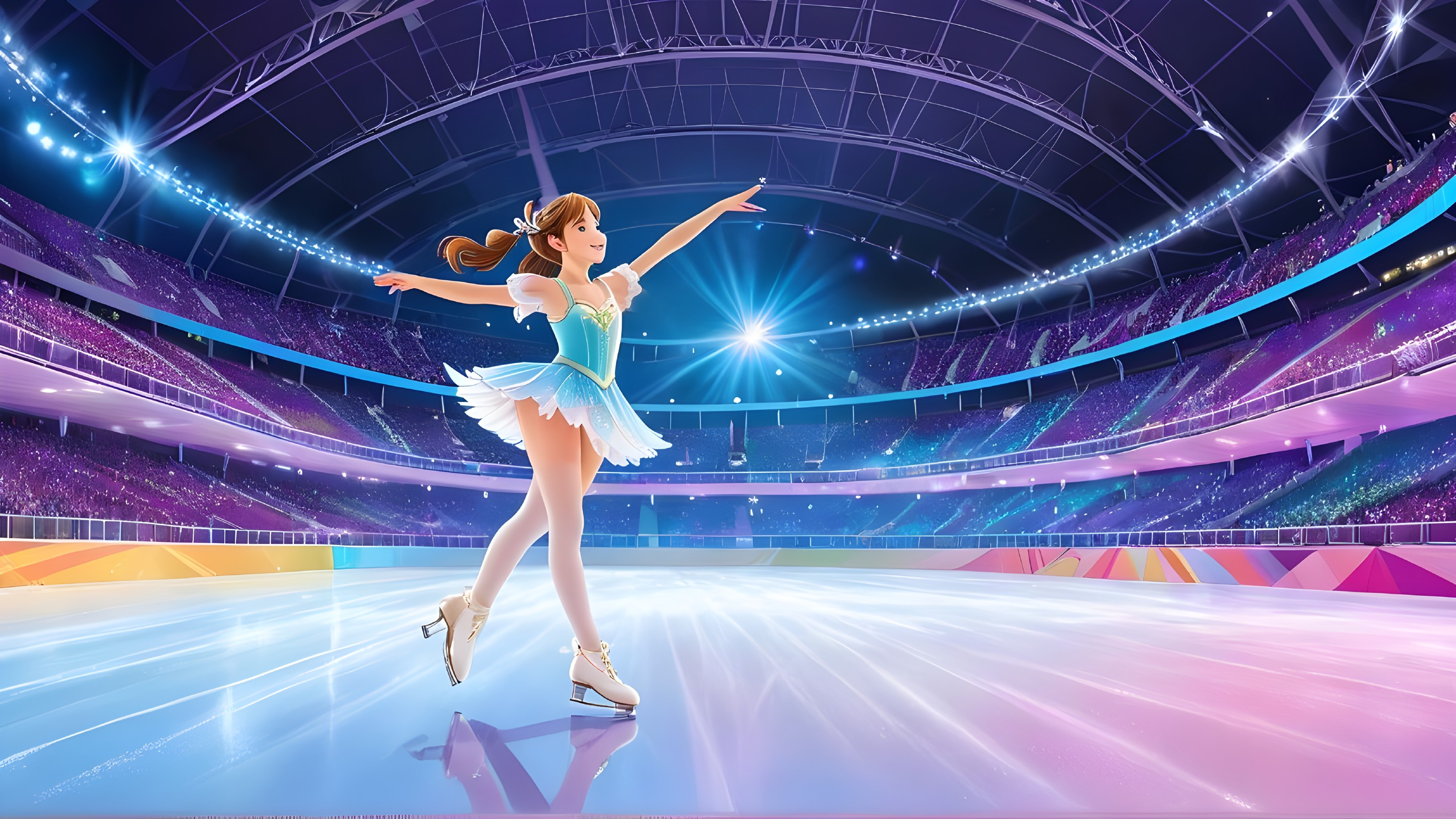 Graceful Figure Skater on Ice in Sparkling Outfit