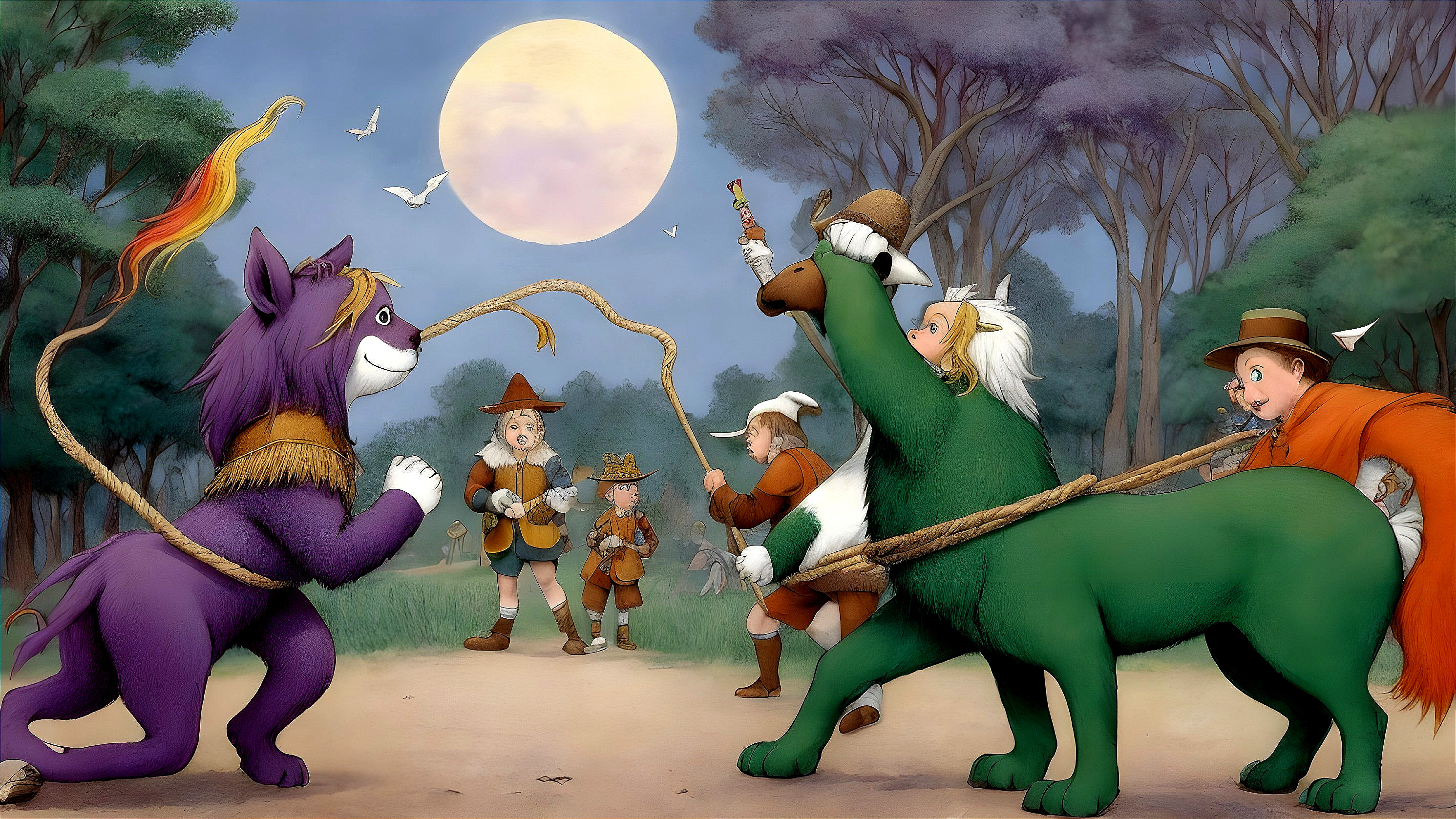 Whimsical Forest Scene with Mythical Creatures