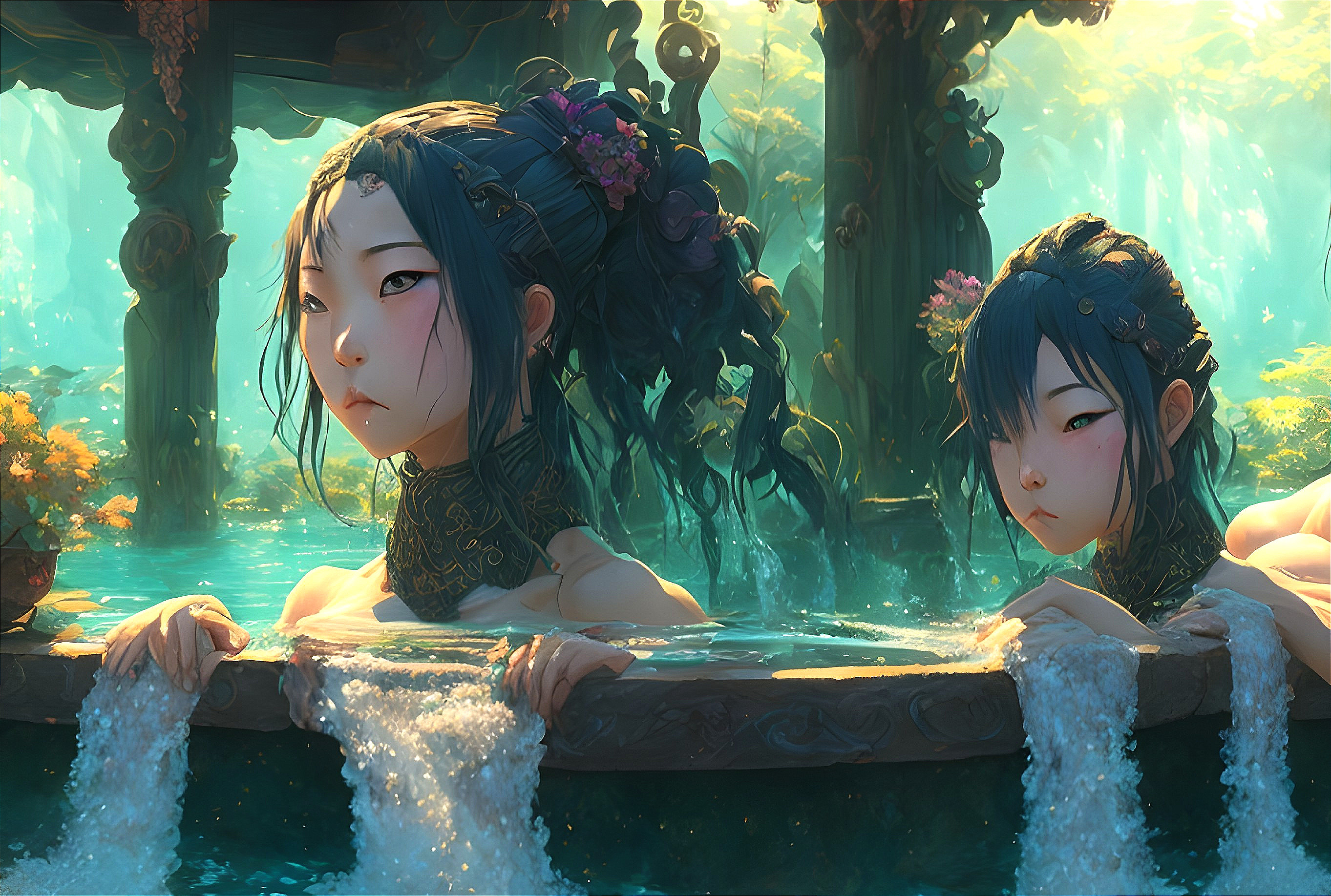 Ethereal Figures in a Tranquil Bathing Scene